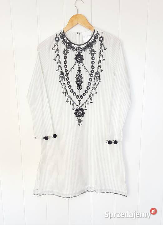 Nowa tunika indyjska S 36 biała bawełna w paski Szczecin sprzedam