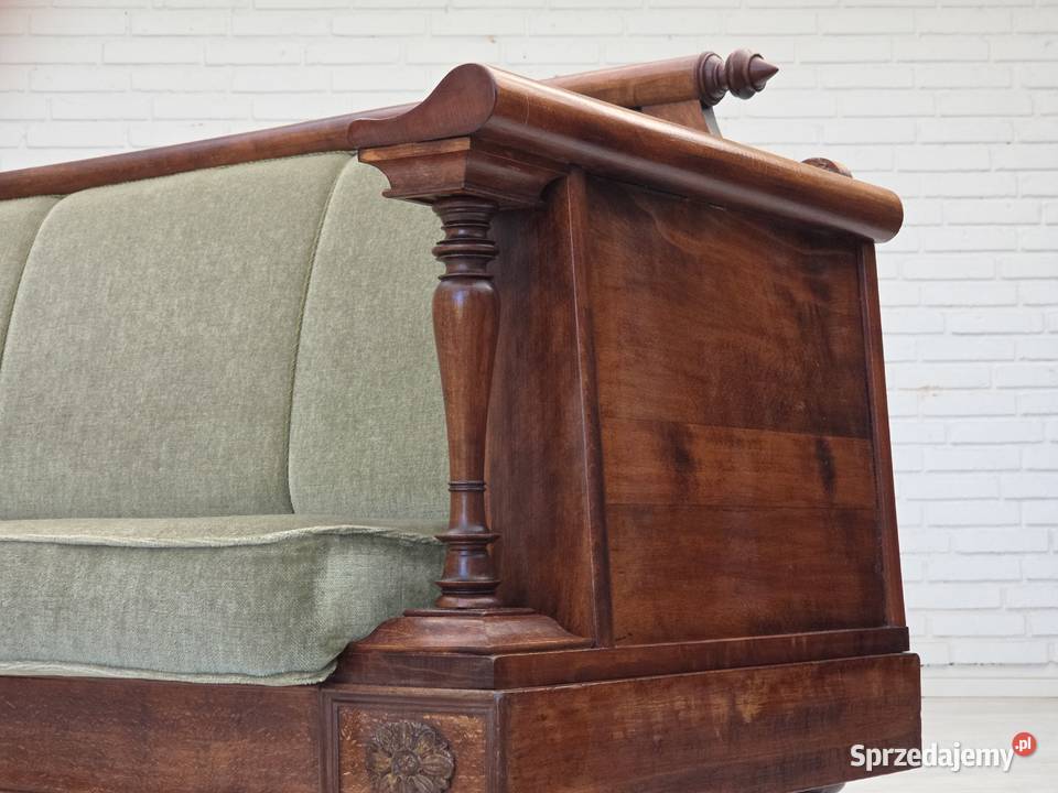 Duńska sofa lata 30 XX w welur drewno jesionowe