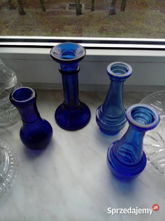 Małe granatowe wazoniki szklane Prl zachodniopomorskie Choszczno