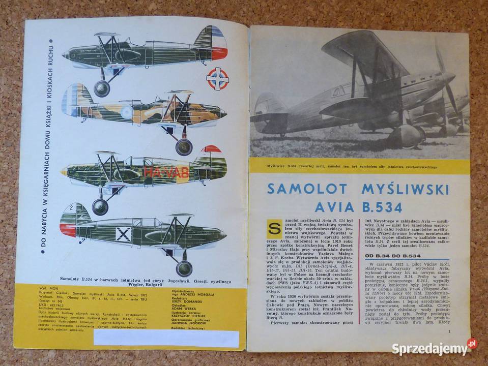 W Samolot myśliwski Avia B 534 TBiU Warszawa