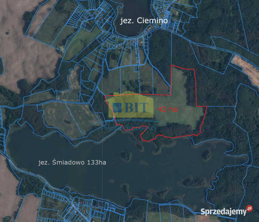 Grunt 42ha ponad 900m linii brzegowej jeziora utwardzona zachodniopomorskie Ciemino