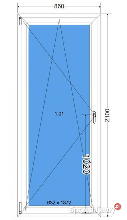 Okno balkonowe 860 x 2100 86 x 210 BIAŁE Okna ścienne