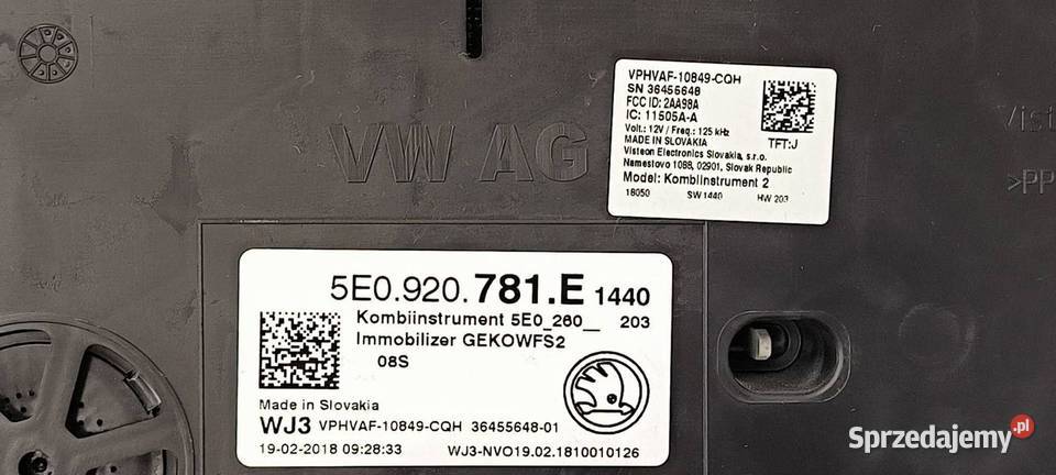 LICZNIK ZEGAR SKODA OCTAVIA III 5E0920781E Lipno