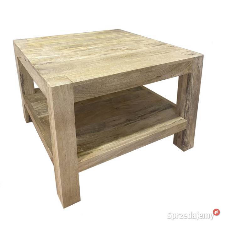 Kwadratowy duży stolik drewniany z półką 80x80 z mango