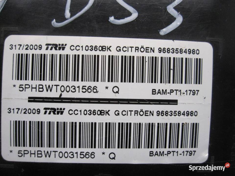 CITROEN DS3 10r AIRBAG poduszka fotela prawa osobowe Poduszki powietrzne