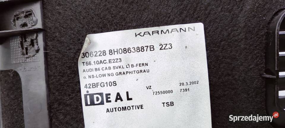 TAPICERKA BOCZEK BAGAŻNIKA AUDI A4 B6 8H0863887B śląskie Przystajń