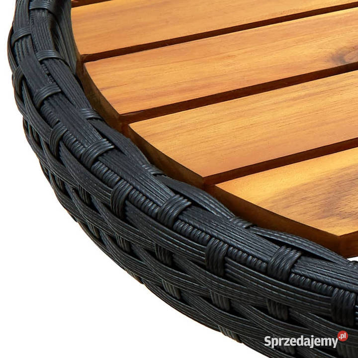 Stolik herbaciany czarny 60 rattan PE i drewno