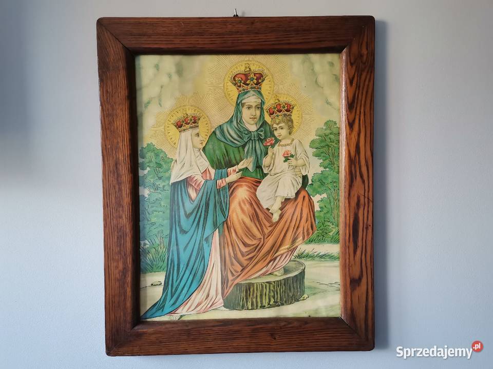 Stary duży przedwojenny obraz oleodruk Święta Katowice sprzedam