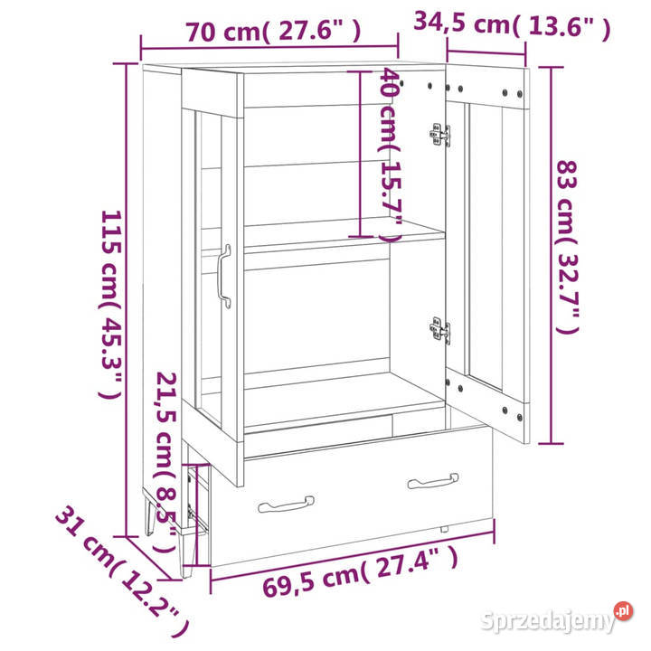 Szafka przydymiony dąb 70x31x115 materiał Warszawa