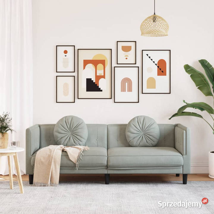 Sofa 3osobowa z poduszkami jasnoszara aksamit Warszawa