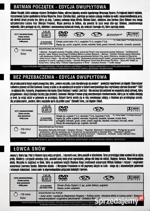 BATMANPOCZĄTEKBEZ PRZEBACZENIAŁOWCA SNÓW 5 DVD Kalisz sprzedam