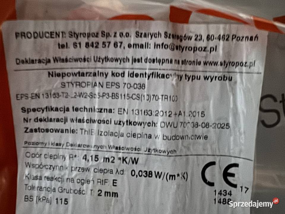 styropian EPS 70 038 50x100 grubości 16 TR 100 Poznań