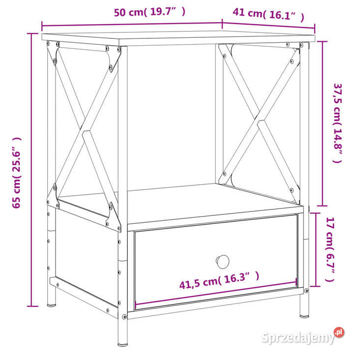 Stolik nocny brązowy dąb 50x41x65 materiał Warszawa