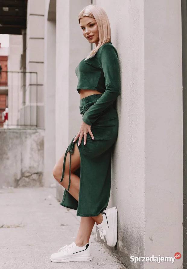 Komplet Welurowy Aria Butelkowa Zieleń Nowy Kawęczyn