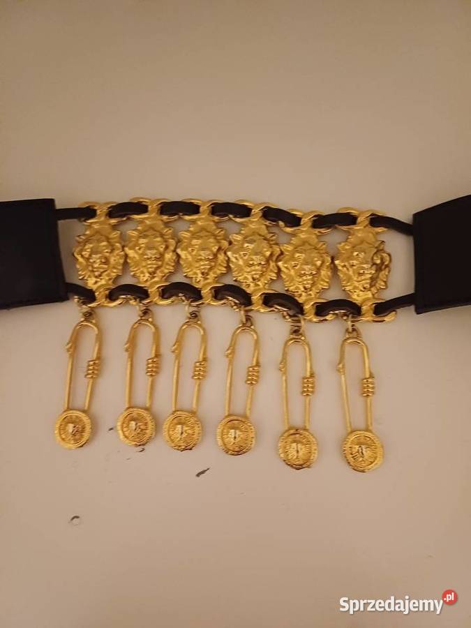 Ozdobny czarny pasek złota klamra głowy tygrysów Paski Gdynia