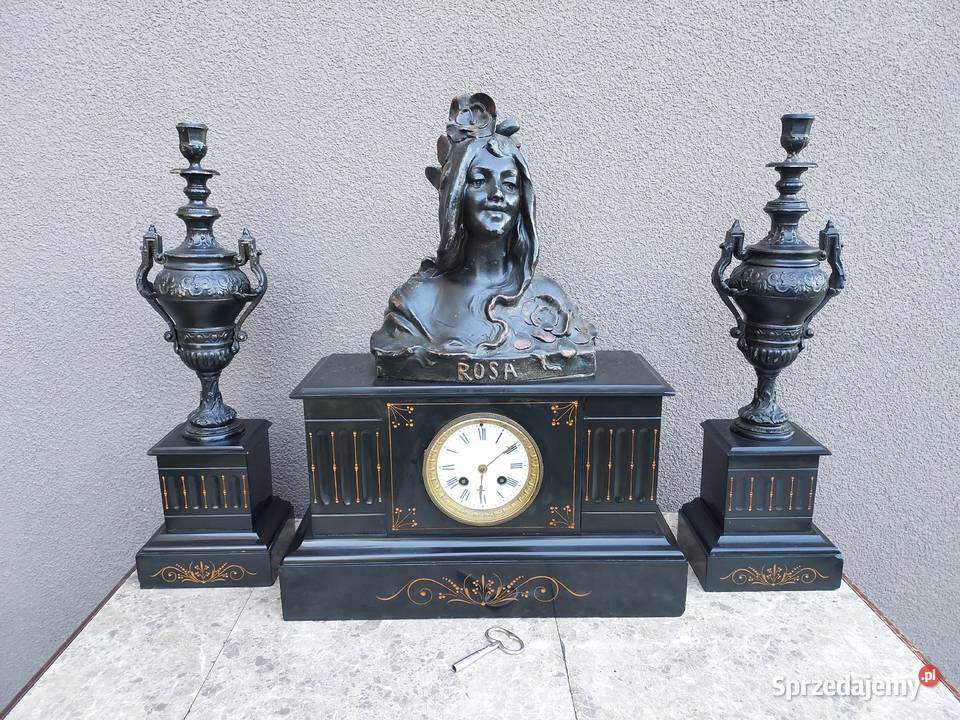 Stary zegar kominkowy Vincenti Cie kandelabry Tczew