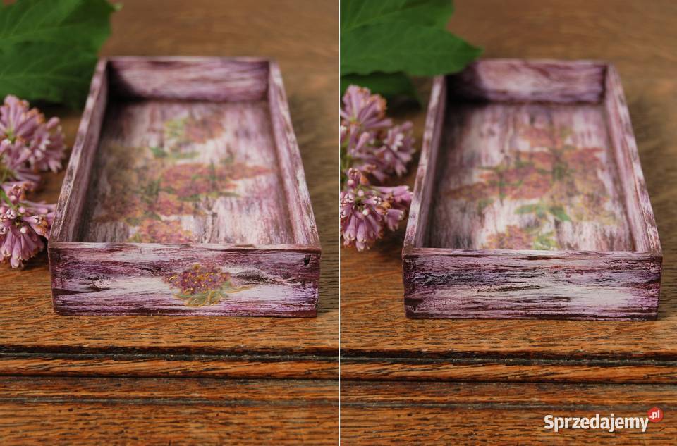 Rustykalna podstawka tacka kwiaty bzy decoupage Wyposażenie wnętrz Lublin