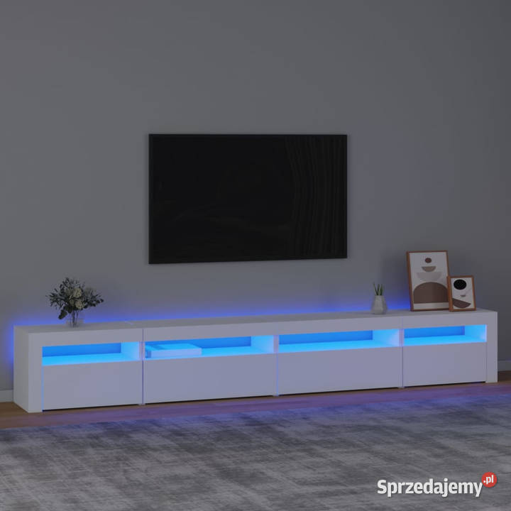 Szafka pod TV z oświetleniem LED biała 270x35x40 Warszawa