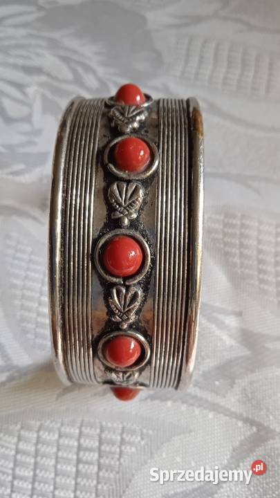 WIEKOWA SREBRZONA BRANSOLETA Z KORALEM