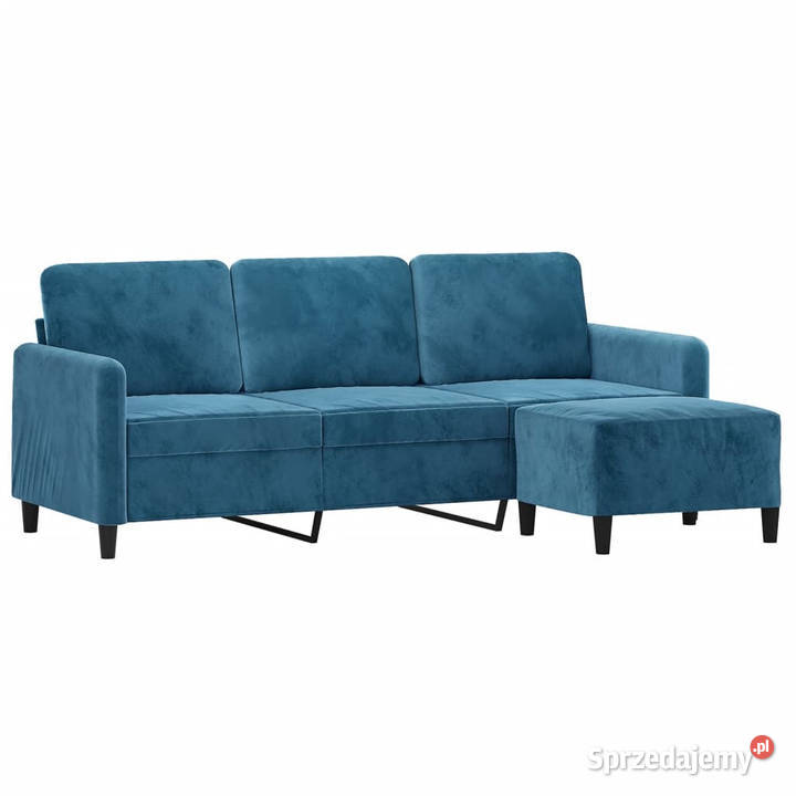 3osobowa sofa z podnóżkiem niebieska 180 aksamit mazowieckie Warszawa