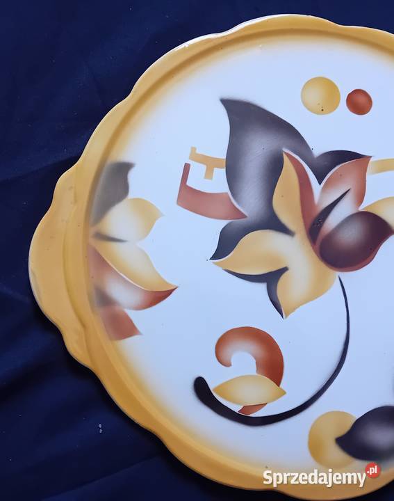 Fajansowa patera tortownica art deco Spritzdekor Porcelana i szkło wielkopolskie Koźminek