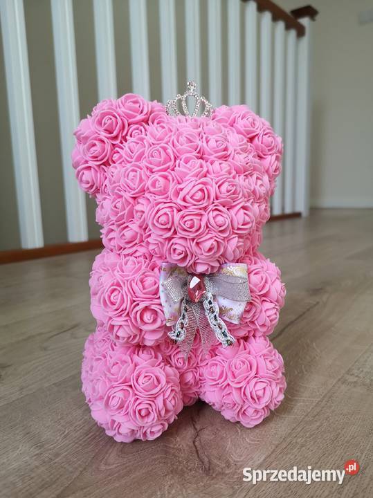 Miś z róż piankowych różowy wys 23 Rękodzieło