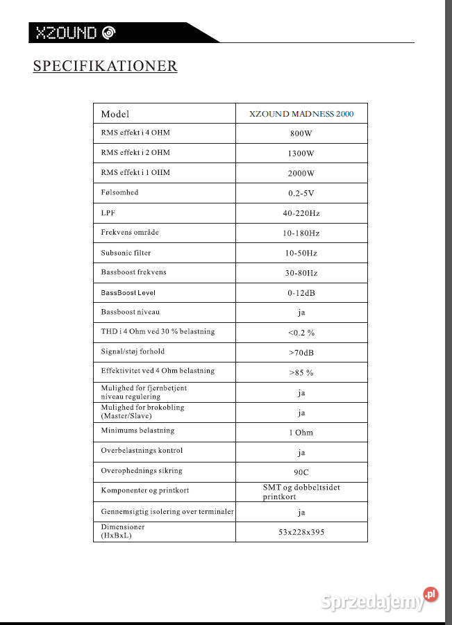 Wzmacniacz Xzound Madness x2000 Monoblock Car audio