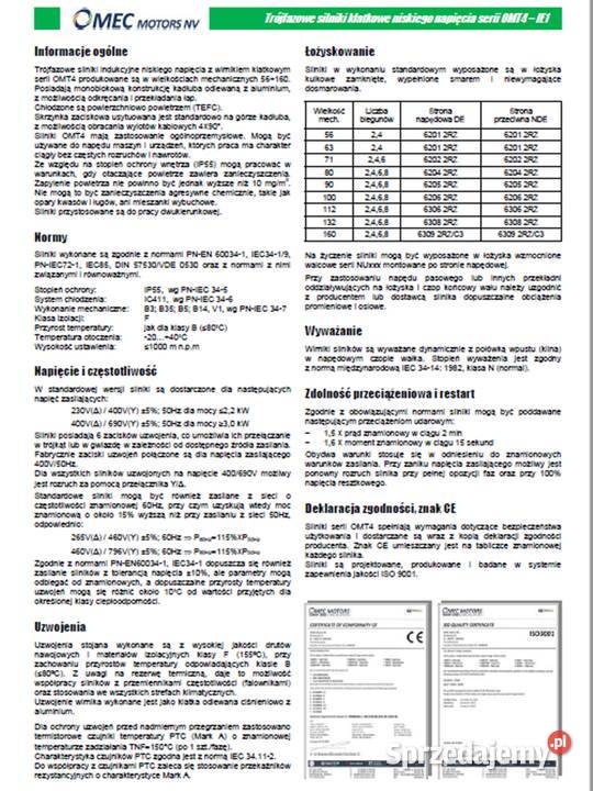 Silnik elektryczny 11 kW B14 OMT 80C4 230400V Czarnylas sprzedam