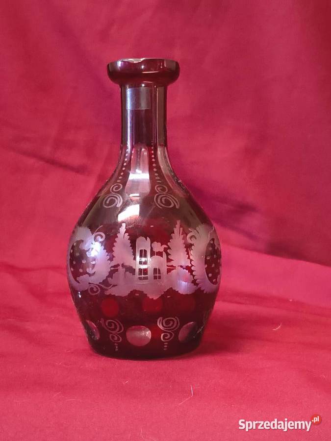 Antyczny flakon karafka szkło rubinowe ręcznie Chorzew