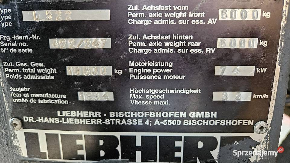 Ładowarka przegubowa Liebherr L 522 Sprowadzona Jabłonowo Pomorskie sprzedam