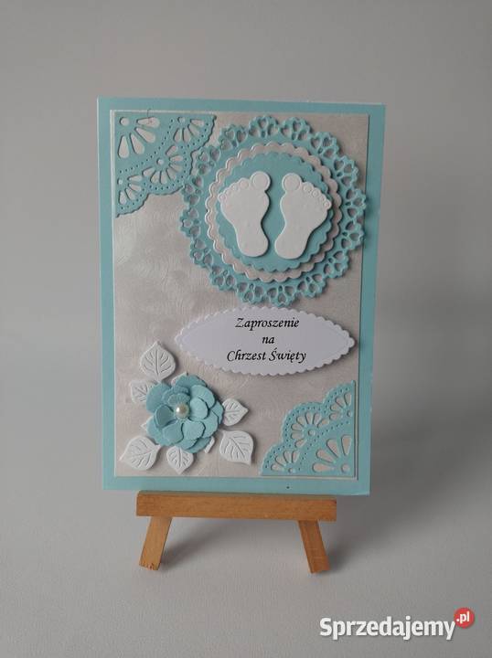 ZAPROSZENIA CHRZEST STOPKI W SERWETCE C6 BŁĘKIT sprzedam