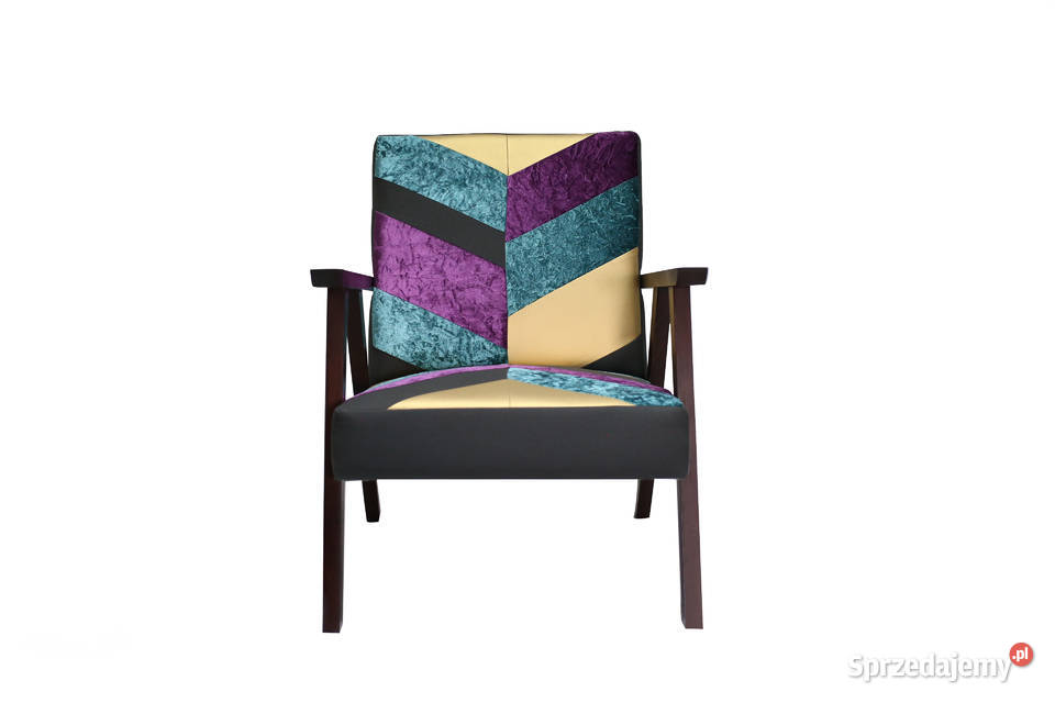 Krzesło Patchwork Kolorowe Vintage Pluszowe Kazimierz Biskupi