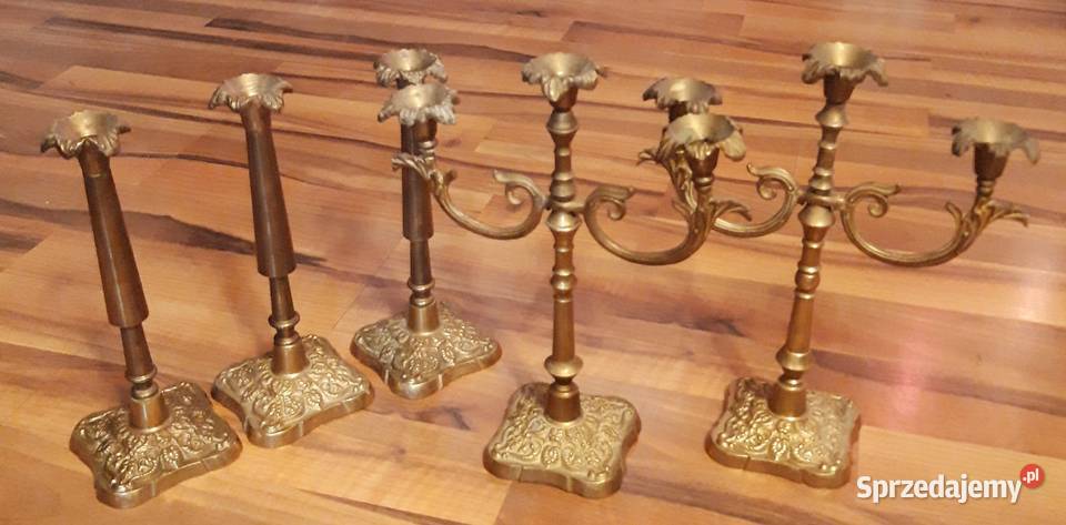 Świeczniki z mosiądzu komplet 5sztuk Pozostałe Warszawa