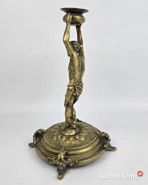 Świecznik figuralny brąz Fabryka Wolska Warszawa Antyki Bronisze