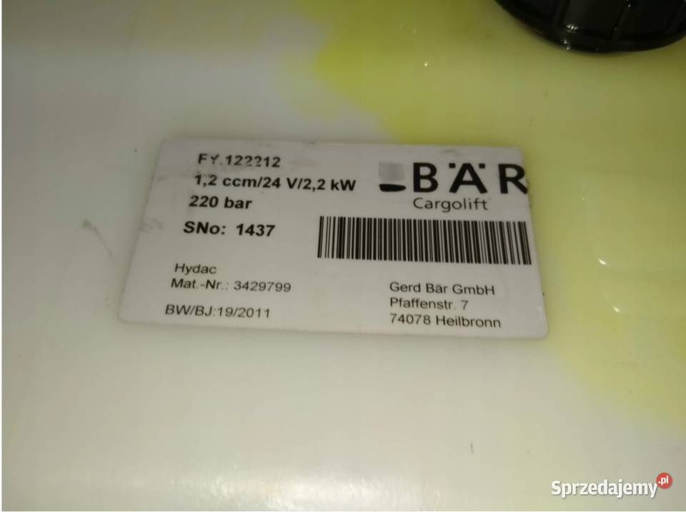 POMPA HYDRAULICZNA WINDY BAR CARGOLIFT 24V Części samochodowe Kargowa