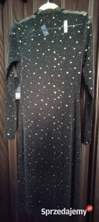 Sukienka na Sylwestra efektowna czarna brokatowa