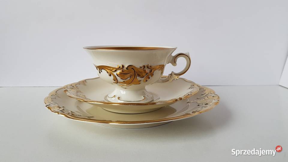 Trio filiżanka spodeczek talerzyk Złoty Liść KPM Porcelana i szkło Dąbrowa Górnicza