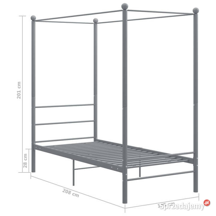 Rama łóżka z baldachimem szara metalowa 90 x 200 201cm Warszawa