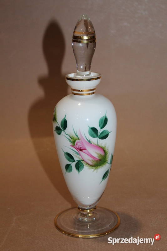 Szklany flakon z różyczkami lata 30te XX w 750 a Porcelana i szkło
