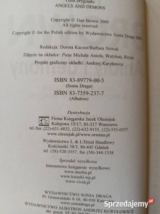 Anioły i demony Brown używane książki Warszawa sprzedam