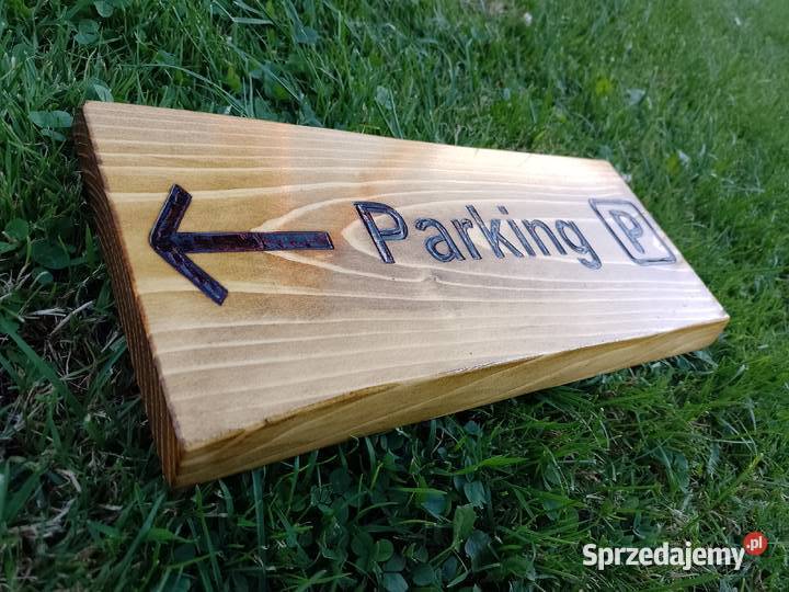 Szyld drewniany tablica PARKING kierunkowa Warszawa