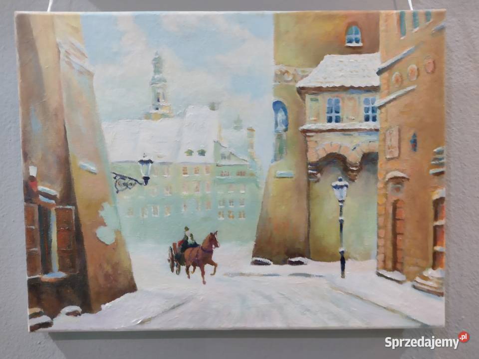 Pejzaż Starówka Warszawska obraz olejny 30x40 Warszawa