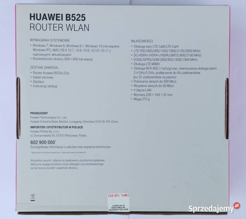 Router Huawei B525 WiFi 4xLAN komplet startery Dęblin