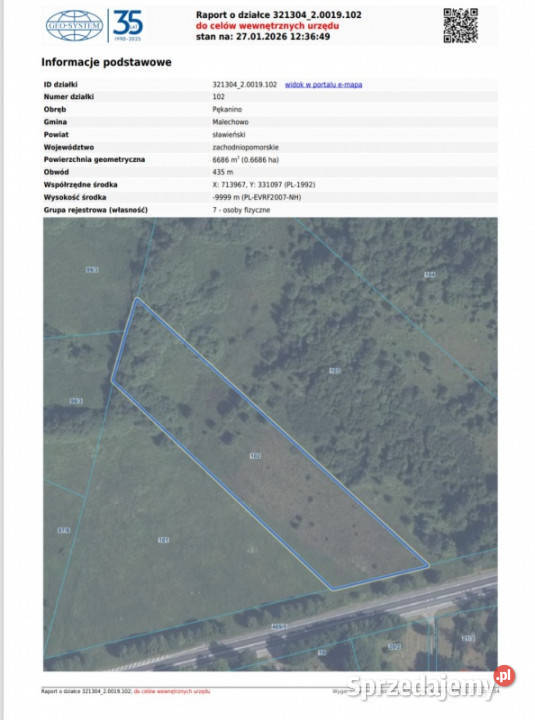 Działka Kawno 6400m2 DK6 droga krajowa 6 zachodniopomorskie Pękanino