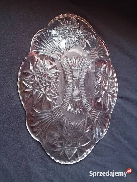 Szklany półmisek Ząbkowice pierwsza połowa XX w Porcelana i szkło Koźminek
