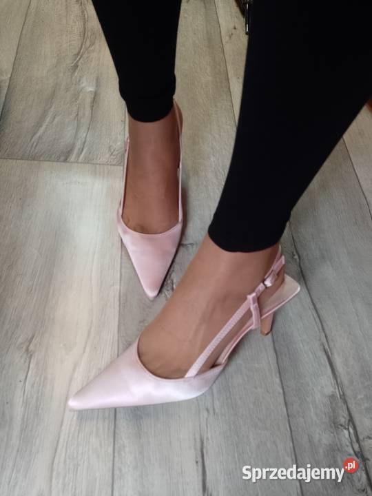 40 Różowe Pudrowe czółenka szpilki wieczorowe z tkanina Kraków