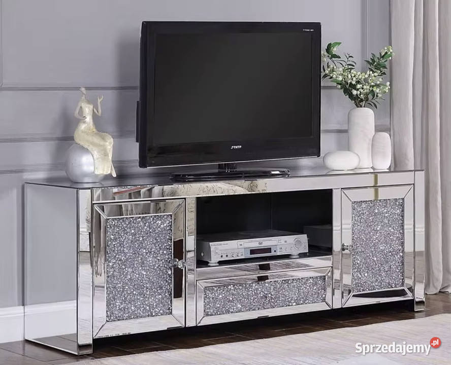 Lustrzana szafka RTV komoda z kryształkami Golkowice