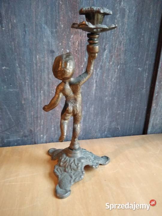 Stary mosiężny świecznik zabytek PRL starszy Dąbrowa Górnicza