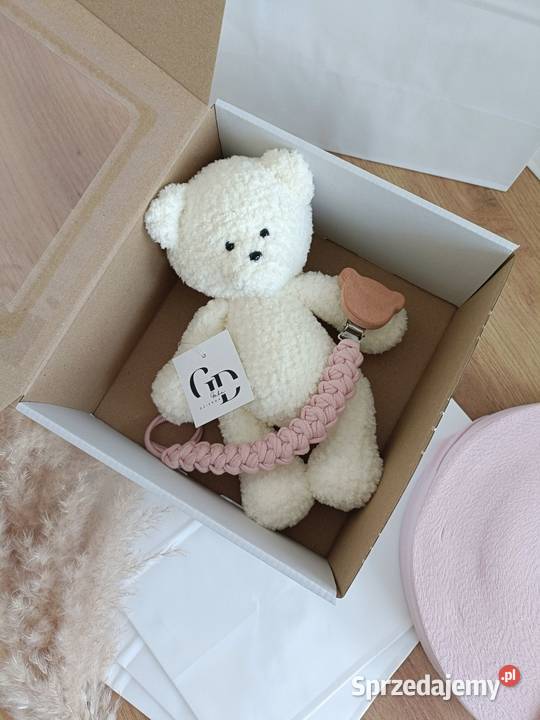 Zestaw handmade miś zawieszka do smoczka