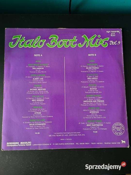 Italo Boot Mix Vol9 Vinyl 12 ZYX 1987 dance śląskie Tychy